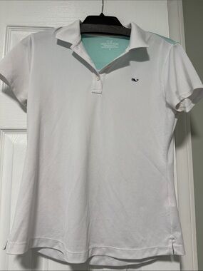 Vineyard Vines White Short Sleeve Polo Top with Navy Whale Logo